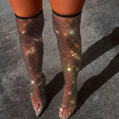Diamond Stud Fishnet Boots KKB