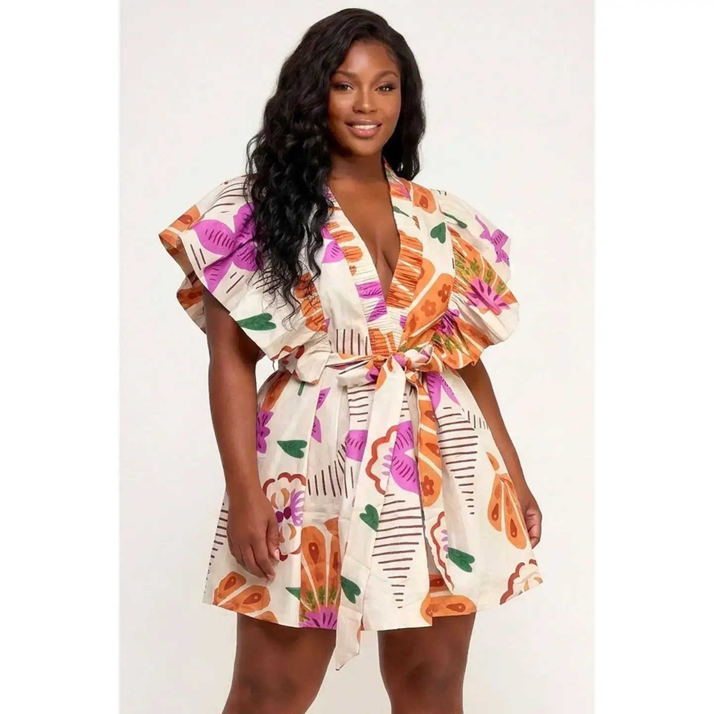 Plus Tropic Wrap Mini Dress