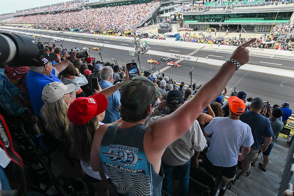 Fans cheering on Indianapolis 500 race