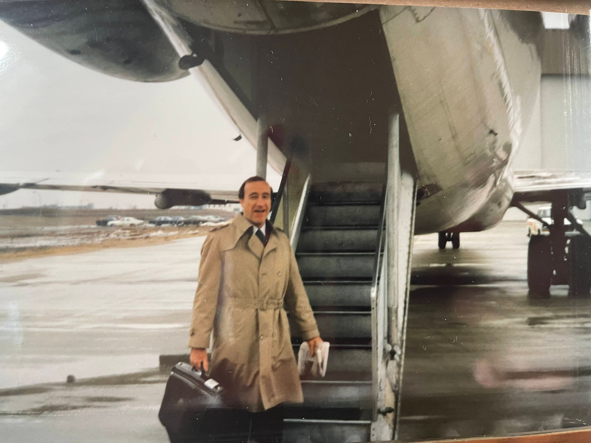 John Skiba boarding a plane, vintage photo