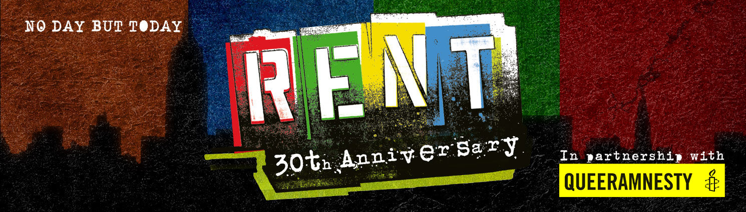 Promotional artwork for the ZEST 30th anniversary production of the musical RENT in Zurich, featuring the iconic title design and the phrase "No Day But Today."