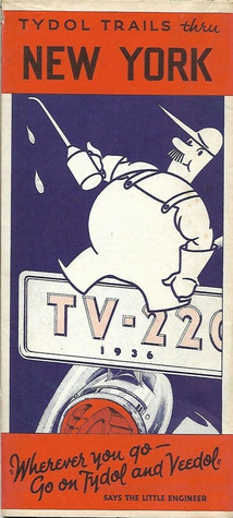 Vintage fold-out 1936 Tydol Trails road map of New York, printed more than 84 years ago.