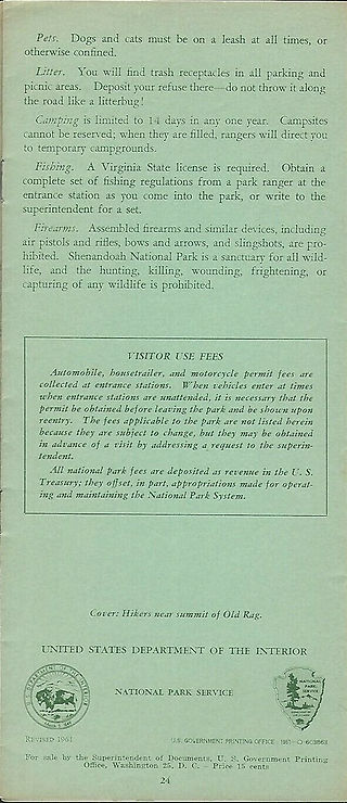 Official 1961 guide to Shenandoah National Park, Virginia.