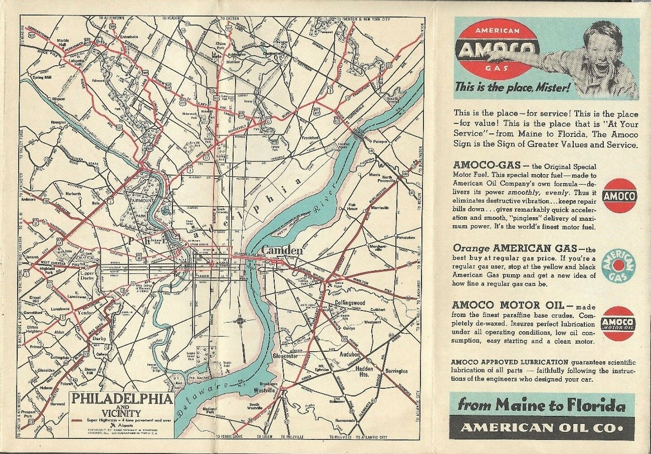 1939 AMOCO Norman Rockwell Art Road Map PENNSYLVANIA NEW JERSEY OHIO Cleveland