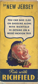 1936 RICHFIELD OIL Road Map NEW JERSEY Hi-Octane Gasoline Rand McNally Scotsman