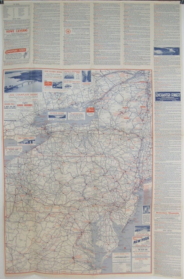 Large-format fold-out 1958 Consolidated Tours road map of the Mid-Atlantic and Eastern United States, distributed by the Hotel Casey more than 62 years ago.