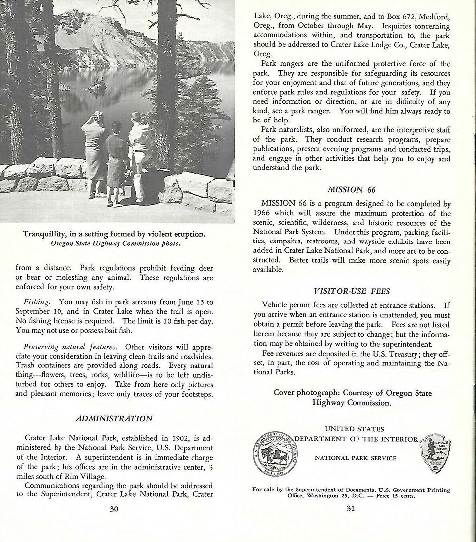 Official 1962 Department of the Interior Crater Lake National Park road map booklet, printed more than 58 years ago.