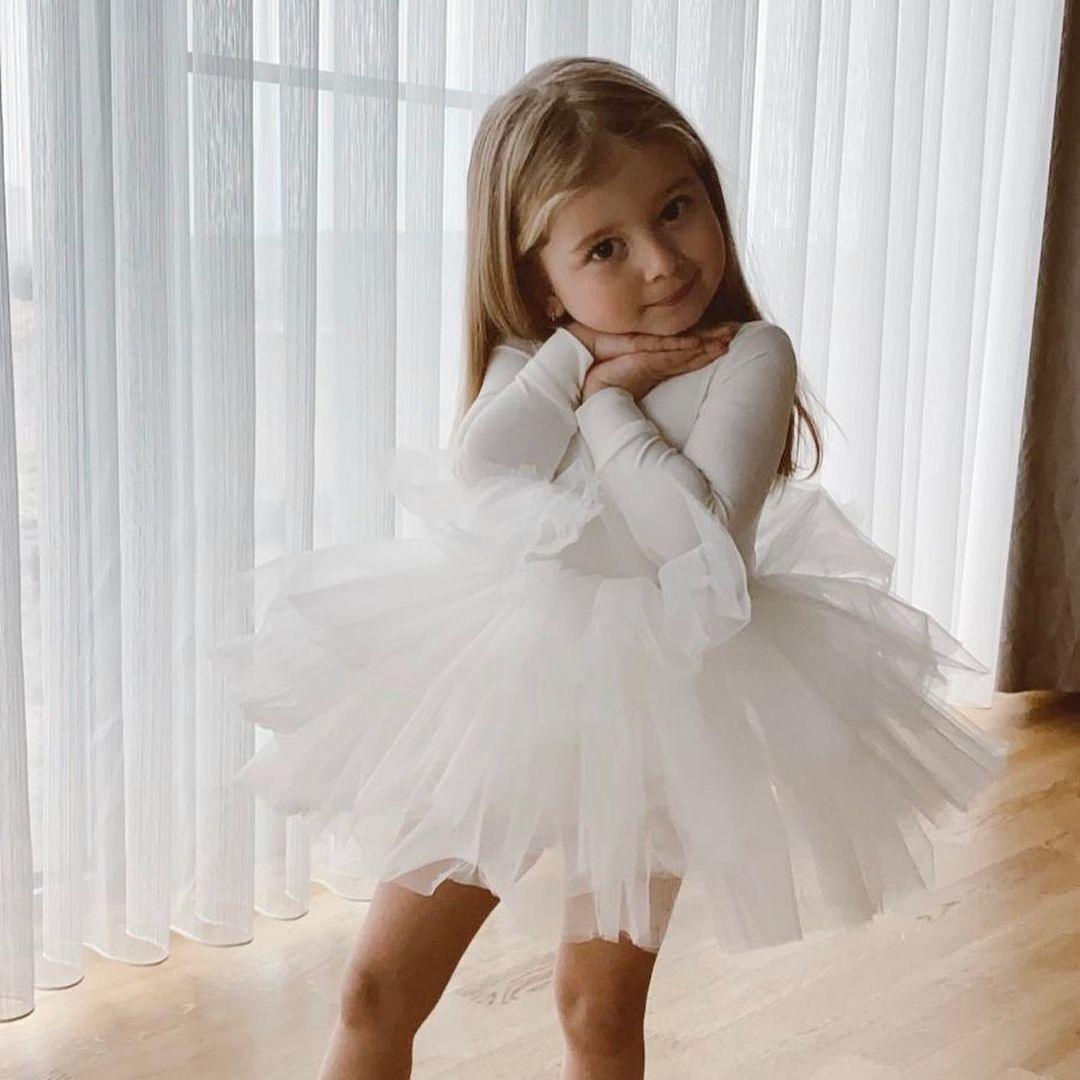 Beyaz Uzun Kollu tütü Bale Gösteri Mayosu