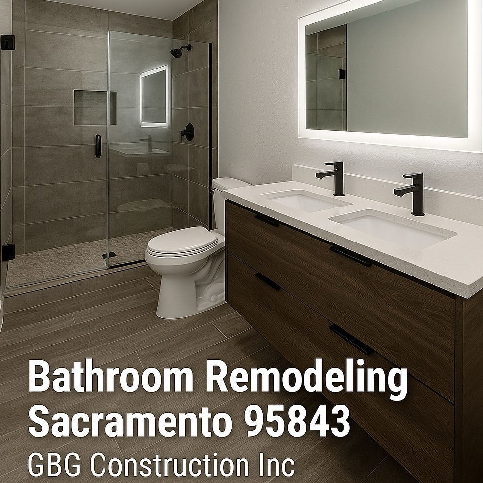 Modern bathroom remodel in Sacramento 95843 by GBG Construction Inc, featuring walk-in shower, dual vanity, and LED mirror in Antelope, CA home