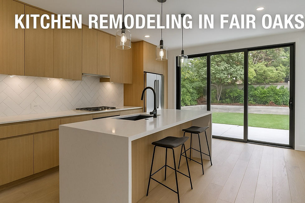 Modern luxury kitchen remodel in Fair Oaks CA 95628 featuring custom cabinetry, large island, quartz countertops, and premium lighting by GBG Construction Inc.