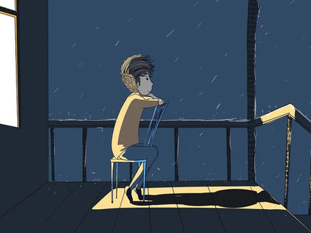 ilustração de um rapaz jovem olhando para o céu a noite em estado reflexivo se questionando e perguntando o que tem de errado com ele