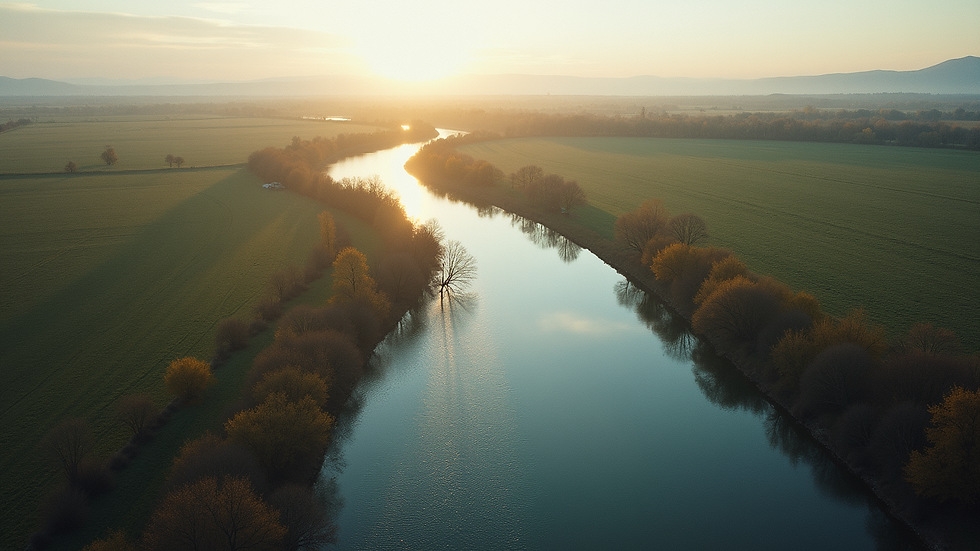 High angle view of a serene landscape with a winding river