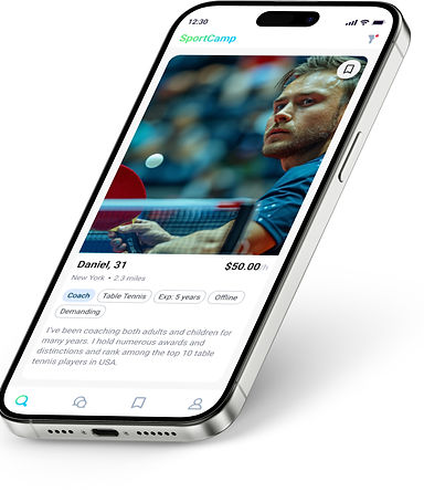 man playing table tennis on Sportcamp interface