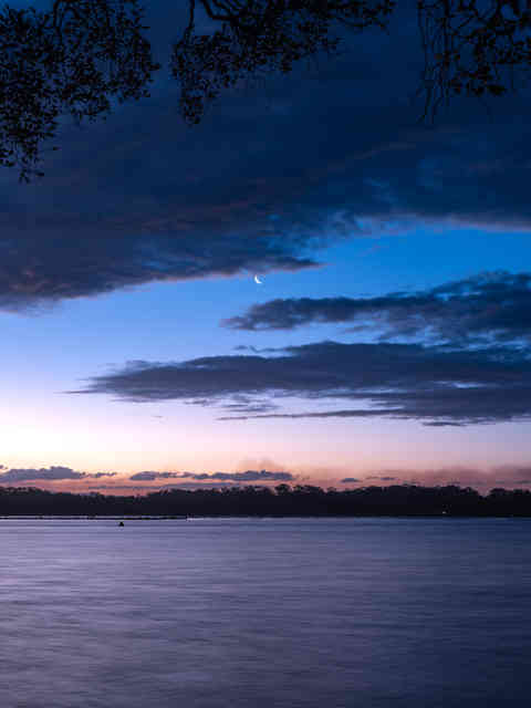 Sunset and Crescent Moon over the Hastings River
