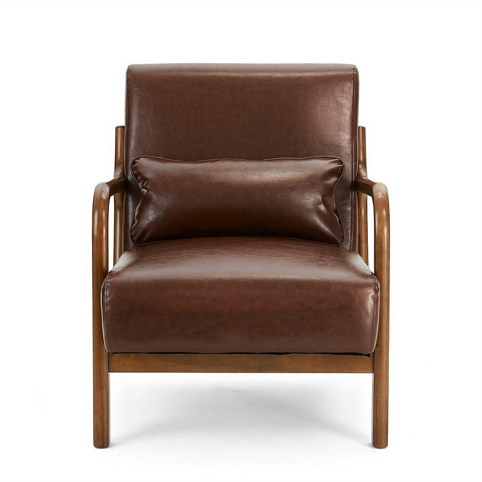 Brown Faux Leather and Wood Accent Chair