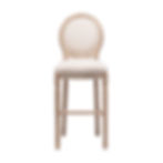 French Wood Round Back Linen Stool Cocktail Height