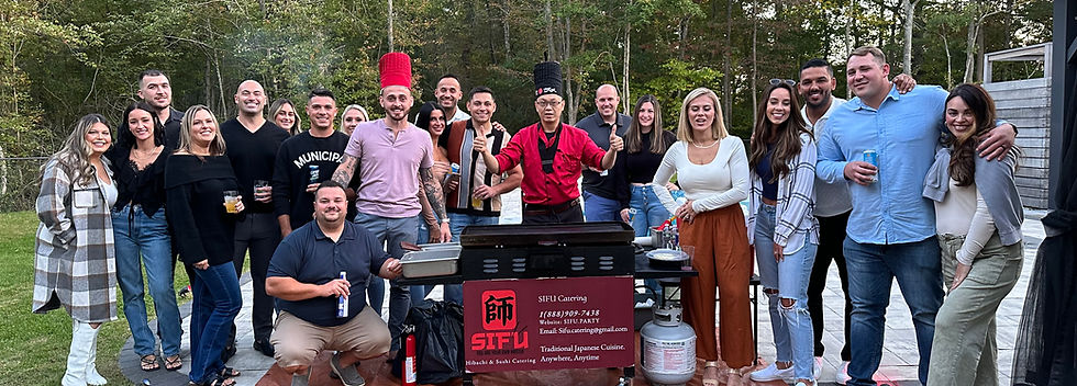 Live hibachi catering experience with chef performing at home