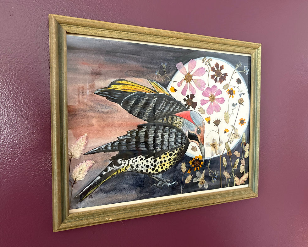 Thumbnail: "UNDER THE FLOWER MOON" ORIGINAL MIXED MEDIA 10"x14" FRAMED