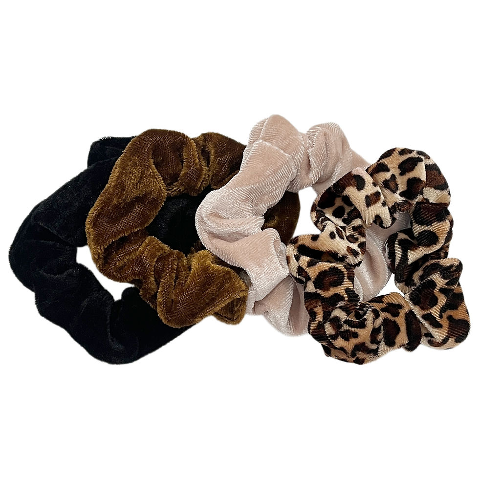 Thumbnail: Elegant Fabric Hair Scrunchies Set of 4 - Velvet Elastic Hair Bands with Leopard