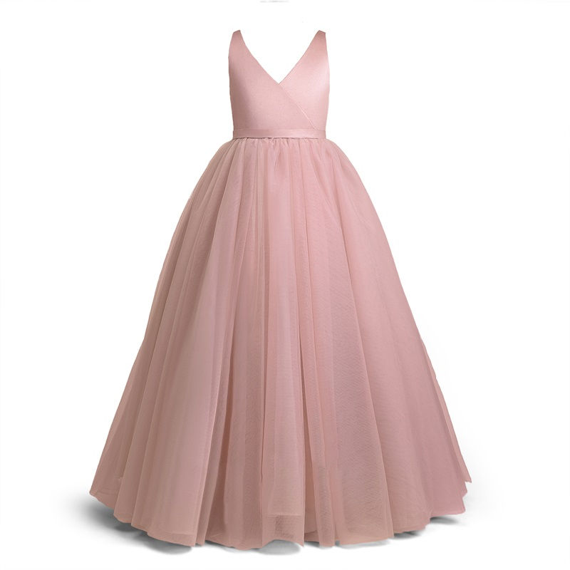 Thumbnail: Girl Long White Bridesmaid Dresses For Wedding Prom Gown Big Bow Girls Party Dre