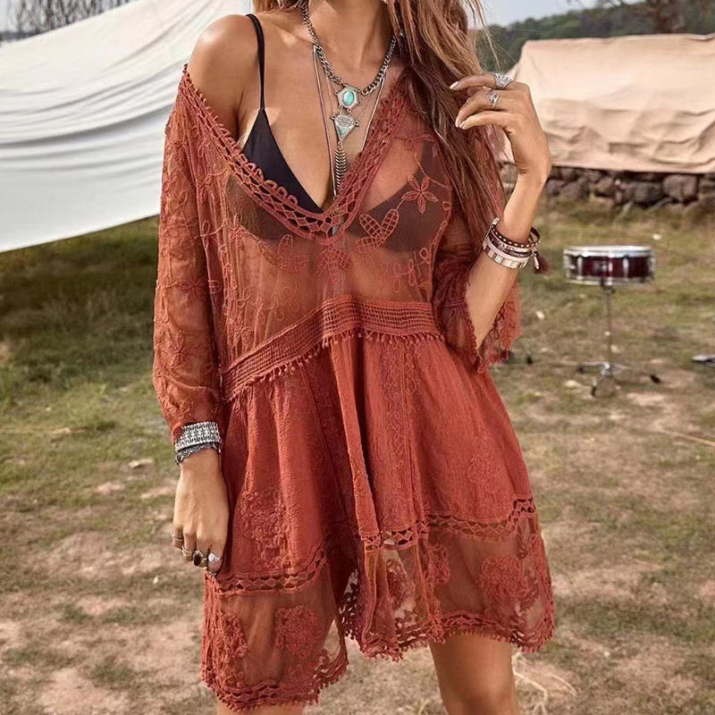Thumbnail: Beach Cover Up V-neck Women Beach Tunic