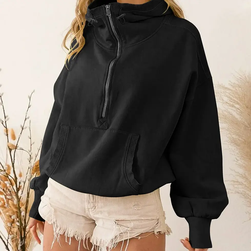 Thumbnail: Loose Half Zipper Sweatshirt With Pocket & Hoodie