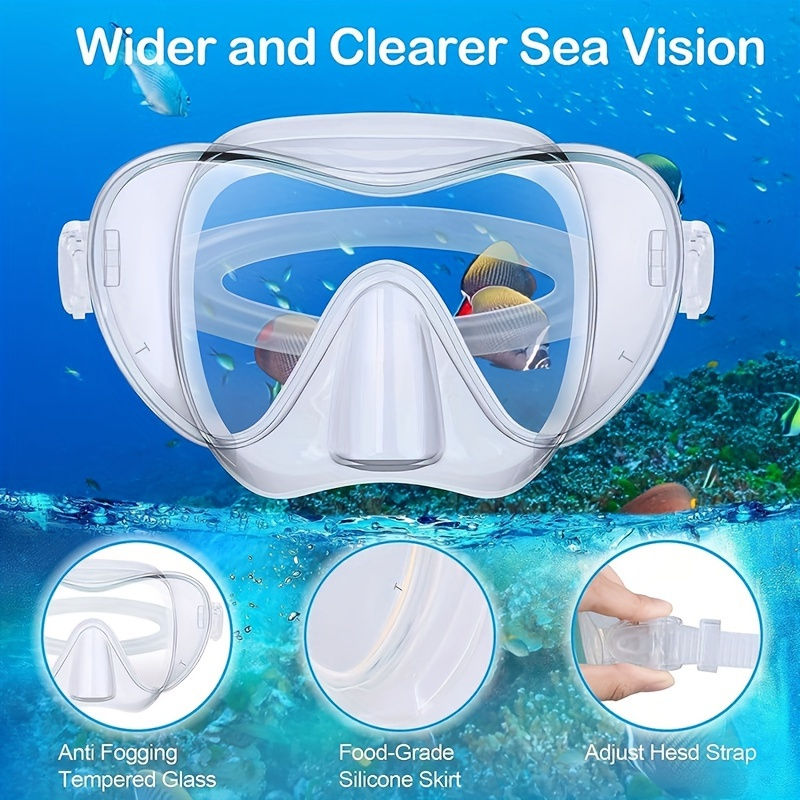 Qingsong Dry Snorkel Set, Panoramic Wide View, Snorkeling Gear for Adults with F