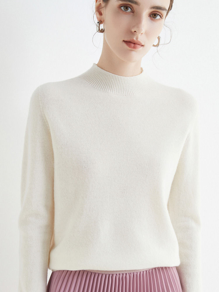 Thumbnail: AOSSVIAO 2025 Autumn Winter Solid Mock-neck Pullover Sweater For Women Casual Kn