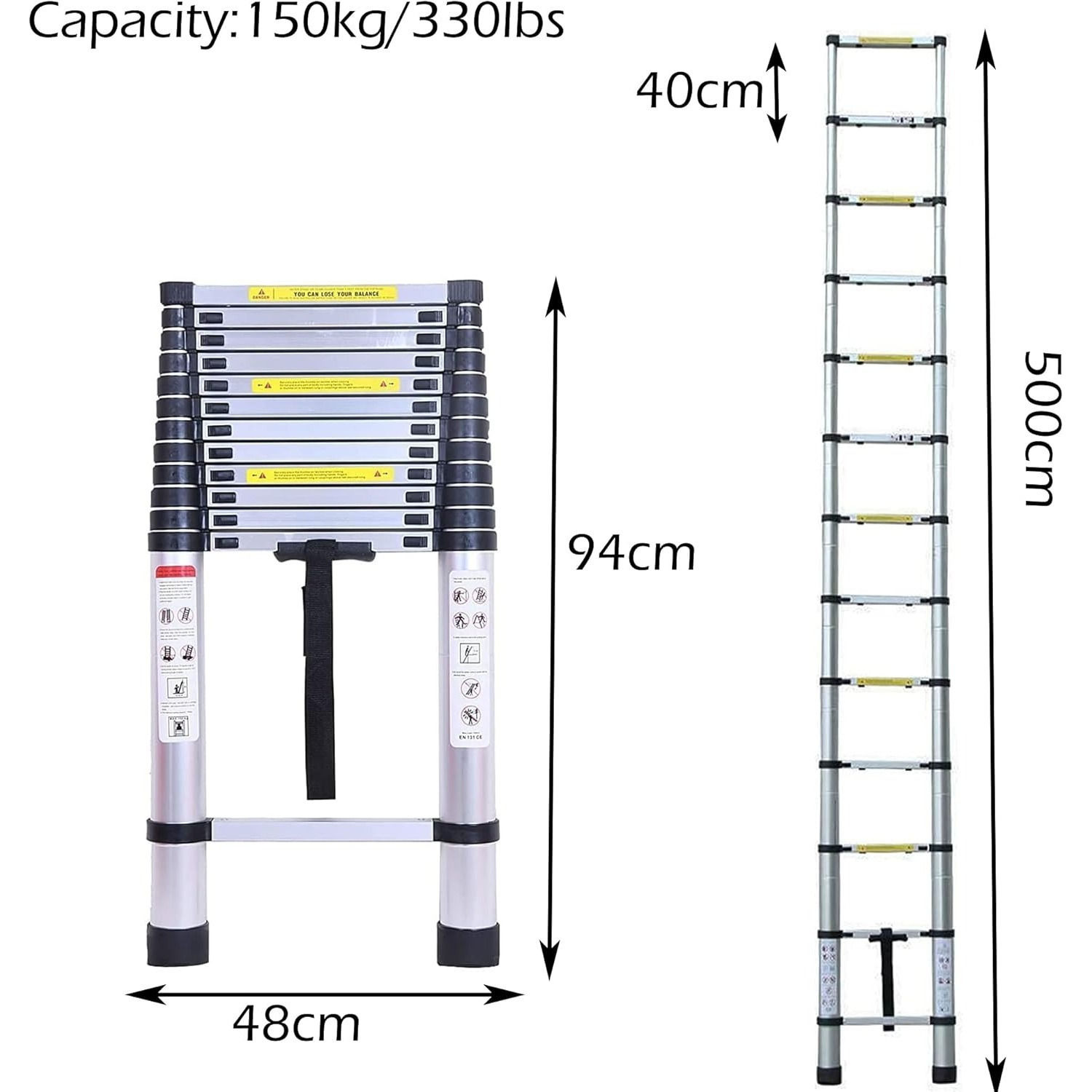 5M/16.4ft Aluminum Extension Folding Telescopic Loft Ladder Straight Attic Teles
