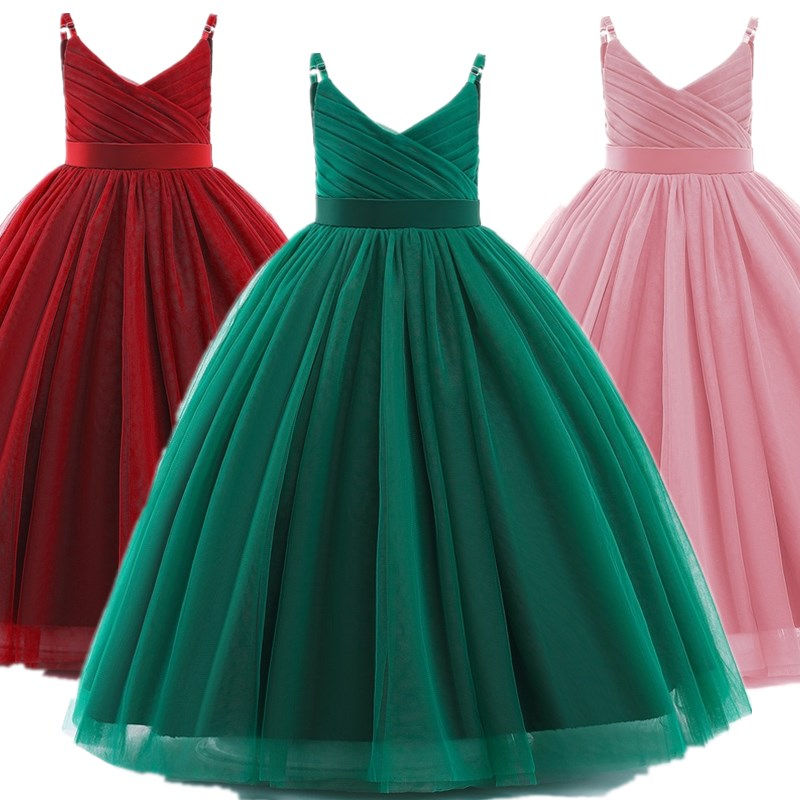Thumbnail: Girl Long White Bridesmaid Dresses For Wedding Prom Gown Big Bow Girls Party Dre