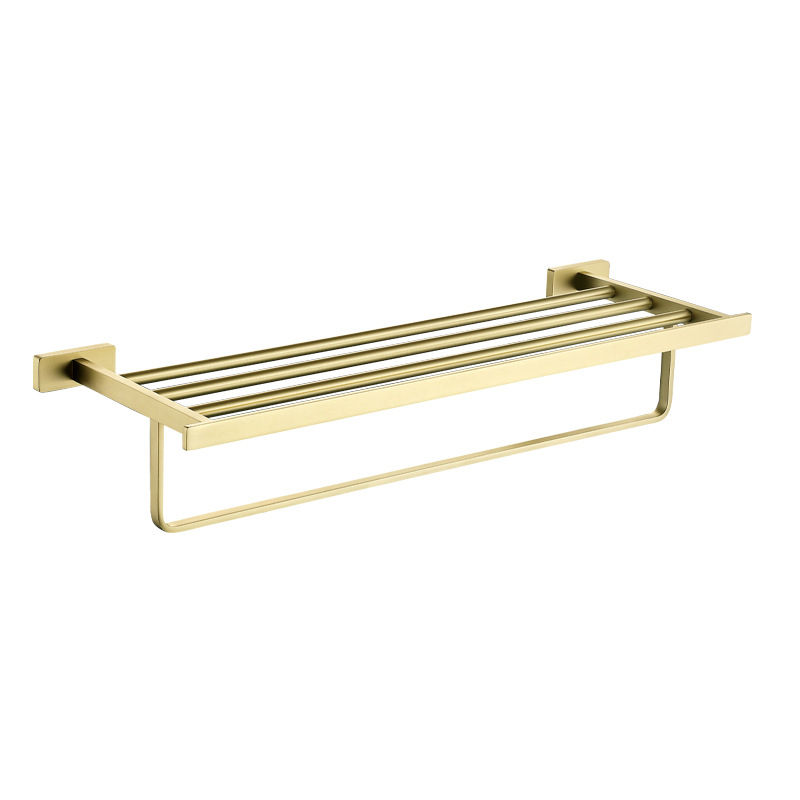 Thumbnail: Brushed Gold Bathroom Accessories Set Brass Wall Mount Bathroom Towel Rack Set