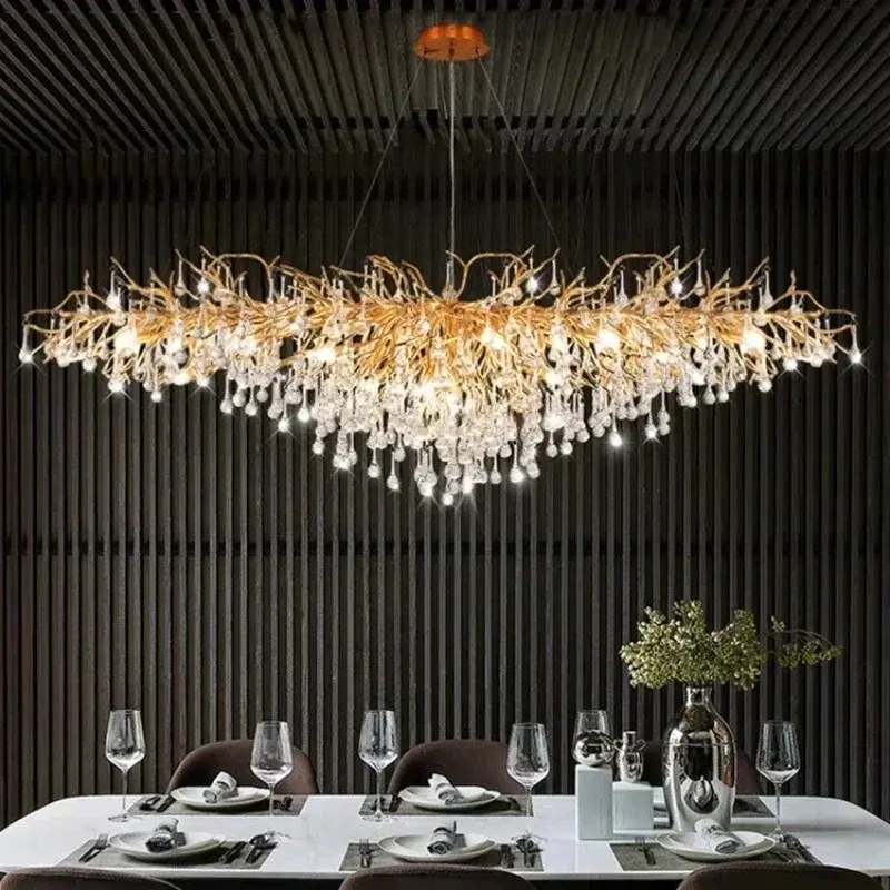 Rectangle Luxury Gold Crystal Chandelier For Dining Living Room Lobby Kitchen Ta