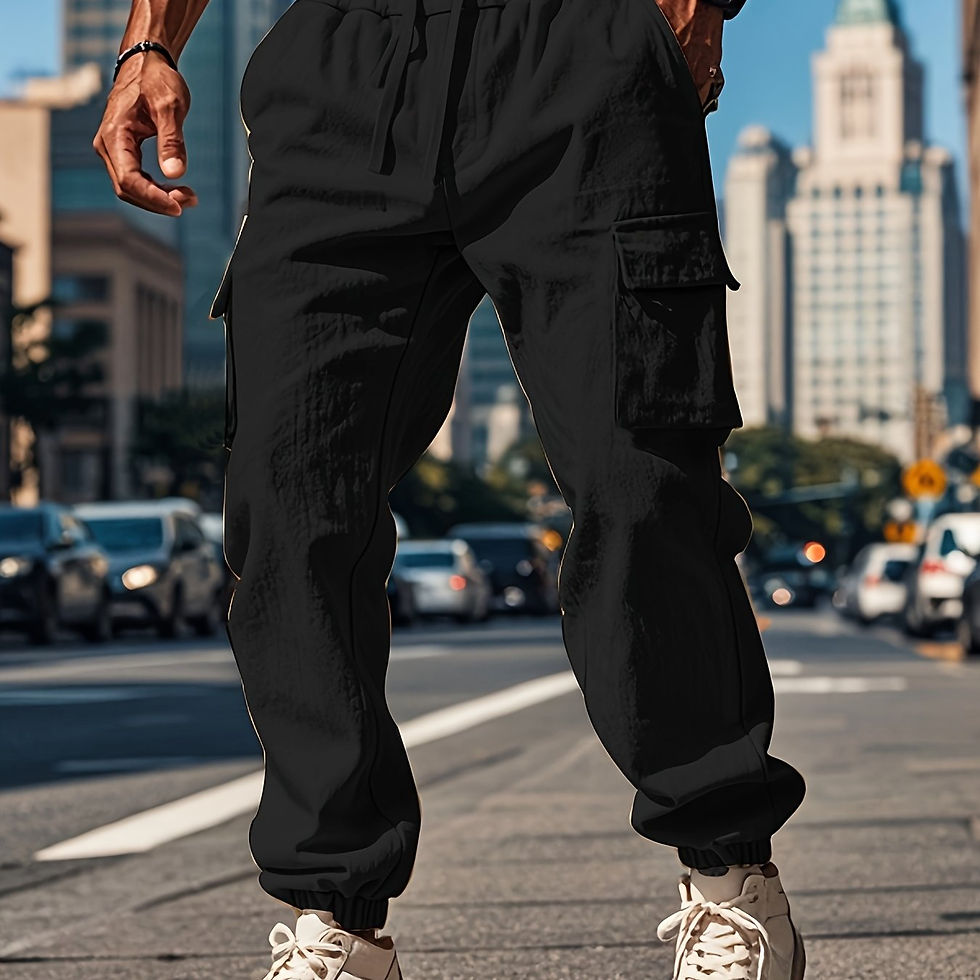 Thumbnail: Men's Casual Solid Color White Cargo Pants with Multiple Pockets - Comfortable D
