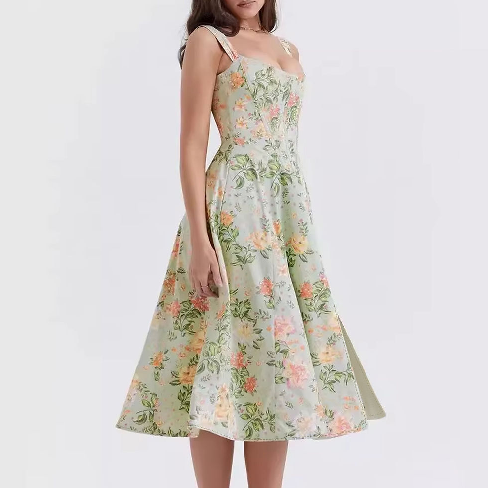 Thumbnail: Mia Muse Dresses Spring Summer Fashion Elegant Side Slit Floral Sleeveless Squar