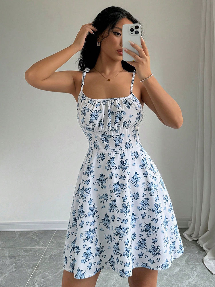 Thumbnail: Women's Summer Floral Spaghetti Strap Beach Short Dress,Womens Dresses,Woman Clo