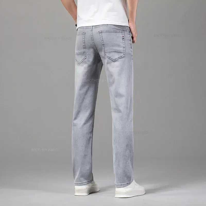 Thumbnail: Summer Thin Men's Elastic Cotton Jeans Fashion Gray Comfortable Business Straigh