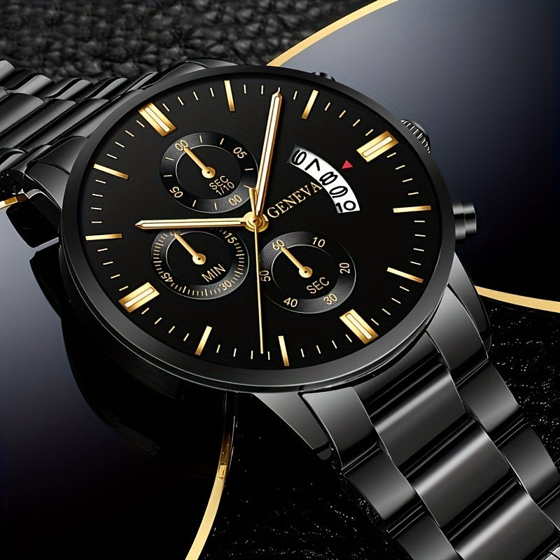 Thumbnail: Stylish Men's Quartz Watch with Calendar and Stainless Steel Band