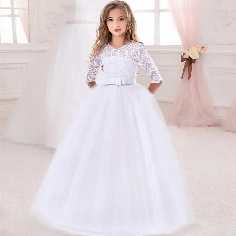 Thumbnail: Girl Long White Bridesmaid Dresses For Wedding Prom Gown Girls Birthday Party Dr