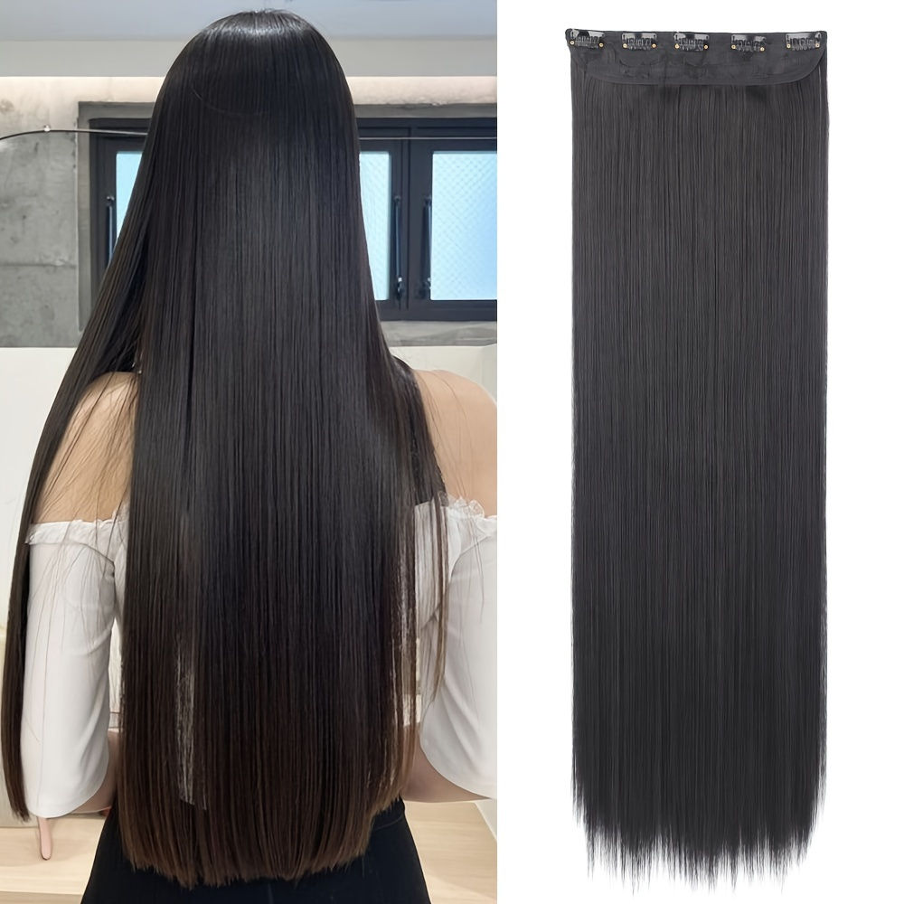 MerisiHair 32" Extra Long Straight Synthetic Hair Extensions, 5 Clips - High-Tem