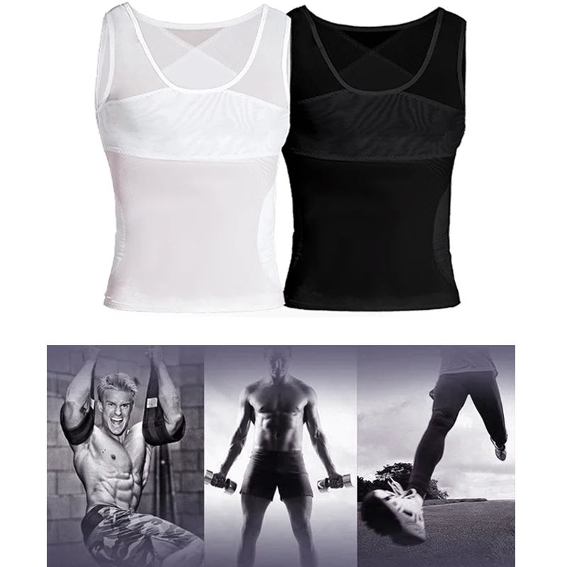 Thumbnail: Compression Shirts for Men Slimming Undershirt Body Shaper Fitness Tank Tops Wor
