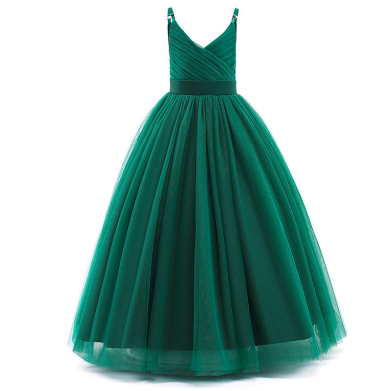 Thumbnail: Girl Long White Bridesmaid Dresses For Wedding Prom Gown Big Bow Girls Party Dre