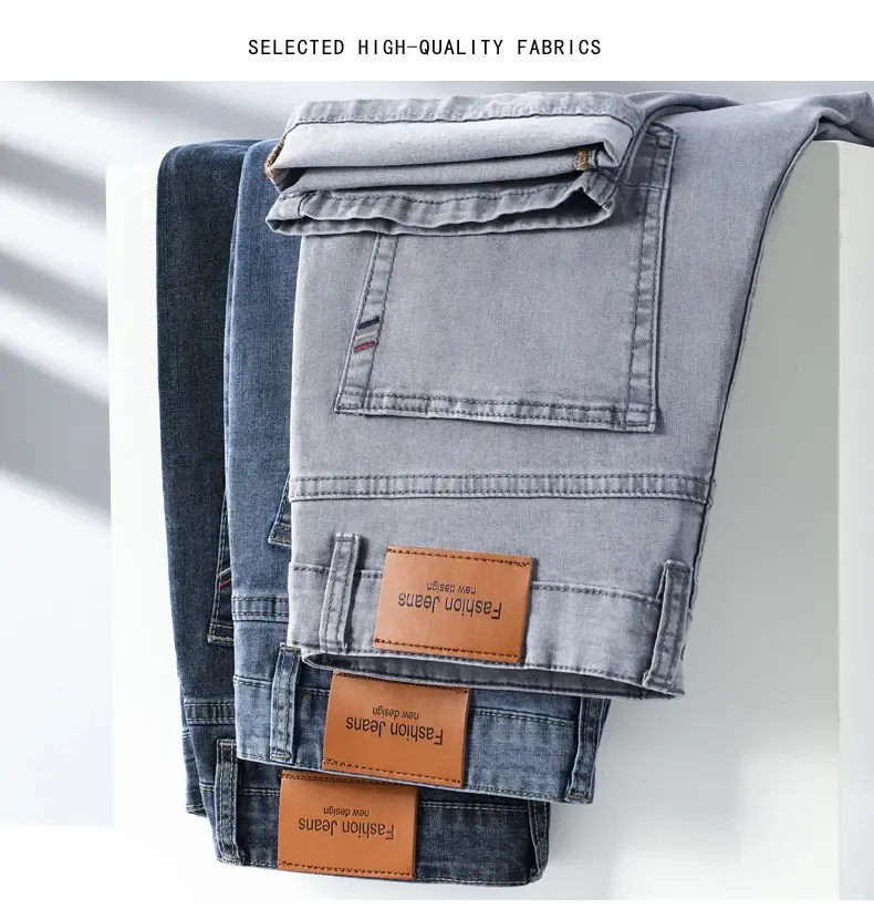 Thumbnail: Summer Thin Men's Elastic Cotton Jeans Fashion Gray Comfortable Business Straigh