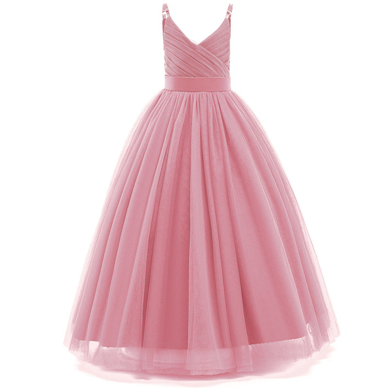 Thumbnail: Girl Long White Bridesmaid Dresses For Wedding Prom Gown Big Bow Girls Party Dre