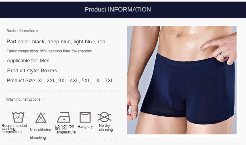 Thumbnail: 5 Packs Bamboo Boxers Man XL XXL XXXL XXXXL 5XL 6XL Plus Size Underwear Men Flat