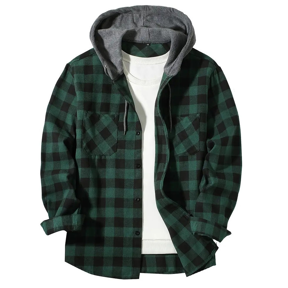 Thumbnail: Men's Classic Plaid Hooded Long Sleeved Shirt