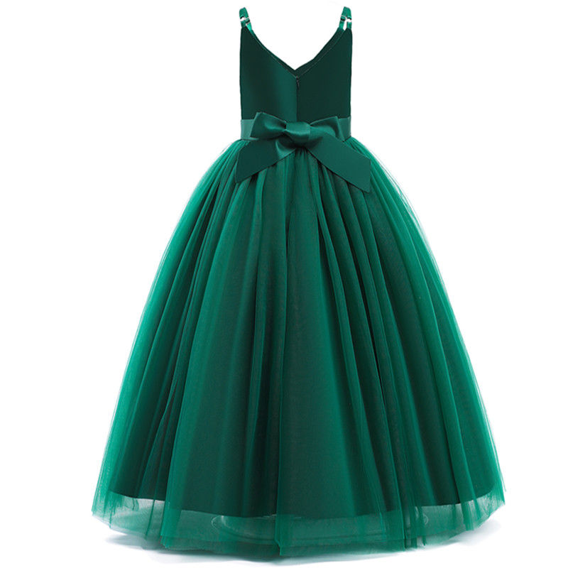 Thumbnail: Girl Long White Bridesmaid Dresses For Wedding Prom Gown Big Bow Girls Party Dre