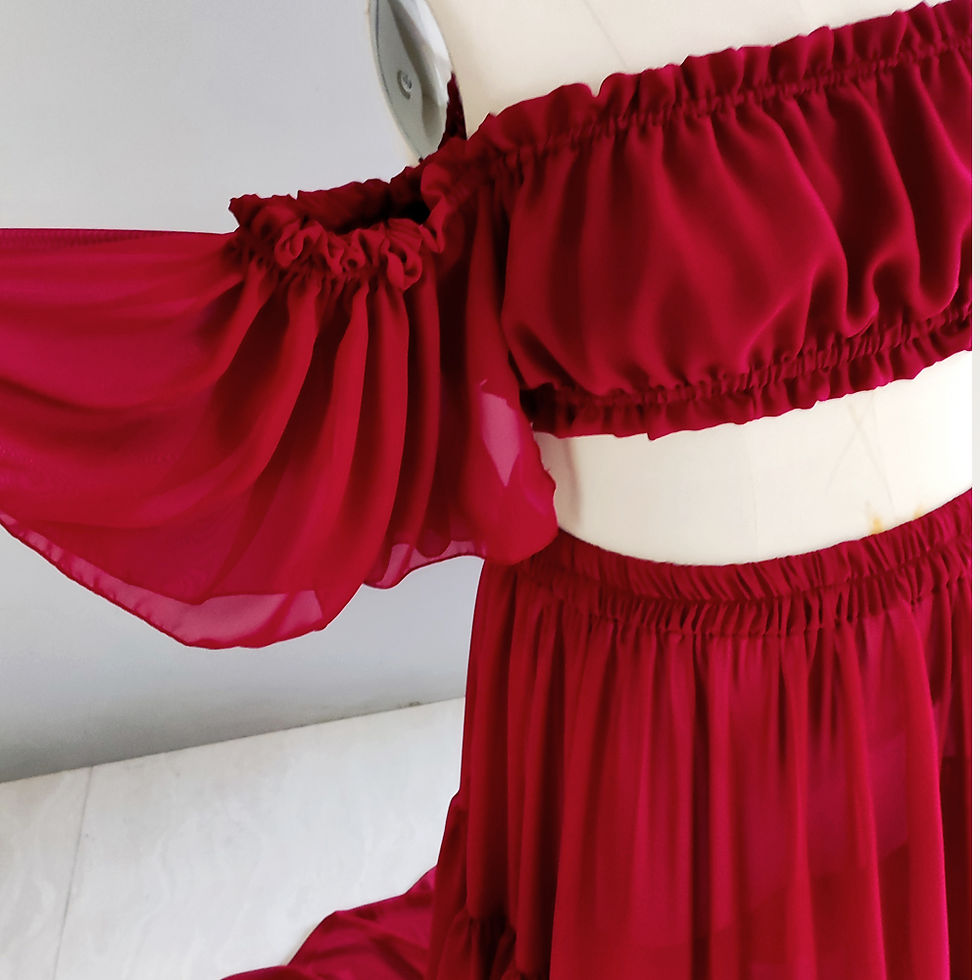 Thumbnail: Pregnant Women Photoshoot Outfit For Women Ruffle Edge Short Sleeved Off Shoulde