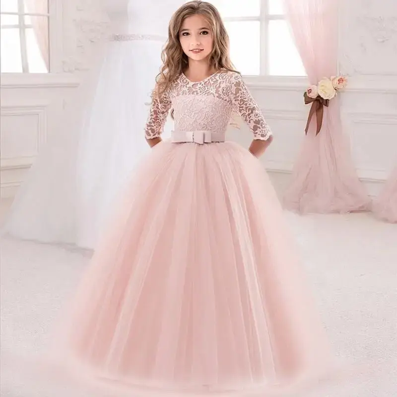 Thumbnail: Girl Long White Bridesmaid Dresses For Wedding Prom Gown Girls Birthday Party Dr