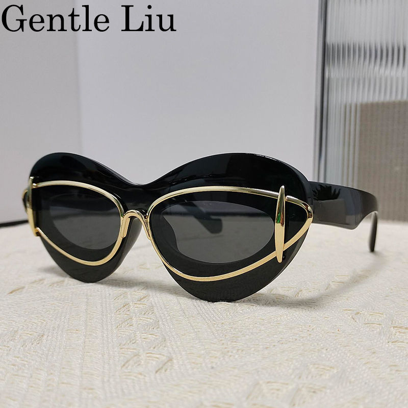 Double Frame Cat Eye Sunglasses Women 2025 Luxury Brand Designer Vintage Y2K Pun