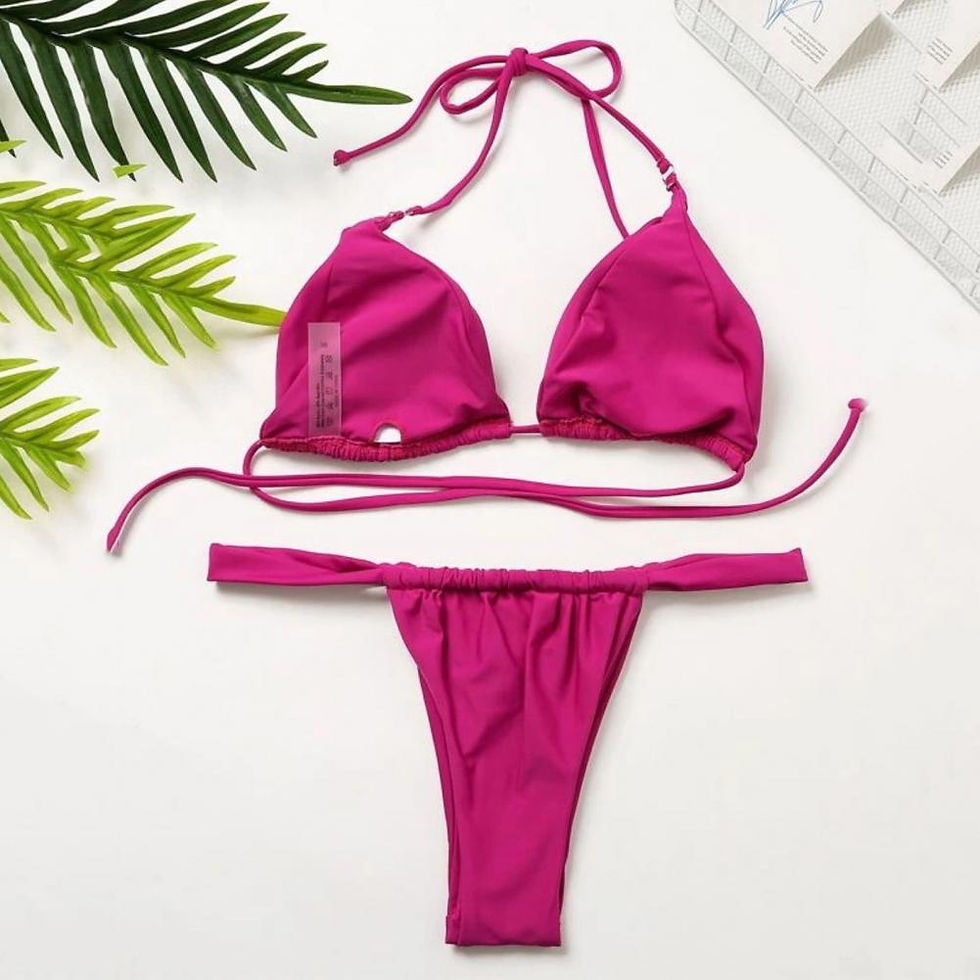 Thumbnail: Women Bikini Set Low-cut Pleated Push Up Backless sexy hot girls Bikini Set Lace
